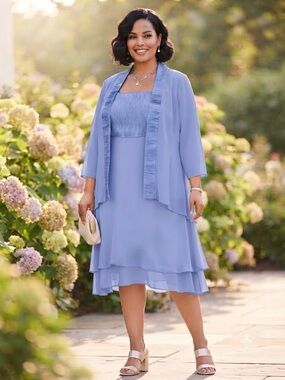 Tradition 2-Piece Light Blue Dress & Shrug Set - Size 20W Mother of the Bride